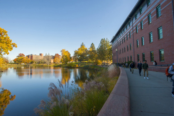 water and walkway on campus